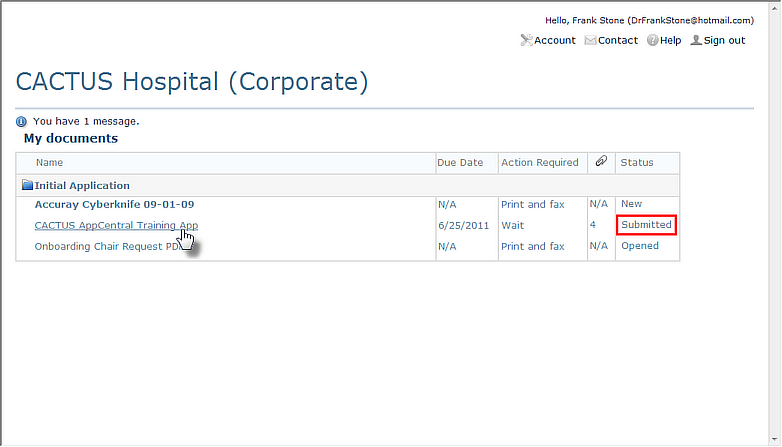 Figure 25 Resubmitted Document with "Submitted" Status Again